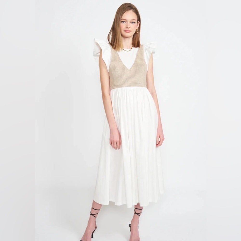 En Saison Raya Layered White Midi Dress